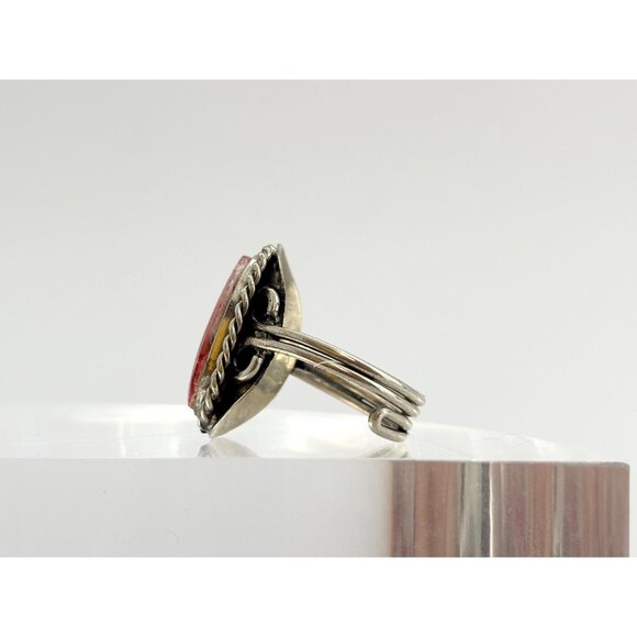 Spiney Oyster Stone Cabochon Silver Toned Adjustable Vintage Ring - sz 6.25 - Picture 6 of 9